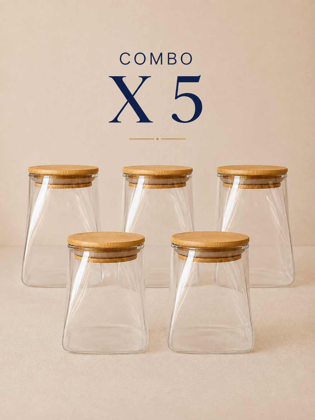Combo x5 frascos de vidrio pirámide borosilicato Velissea